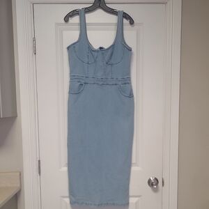 SHEIN Light Blue Sleeveless Denim Midi Dress